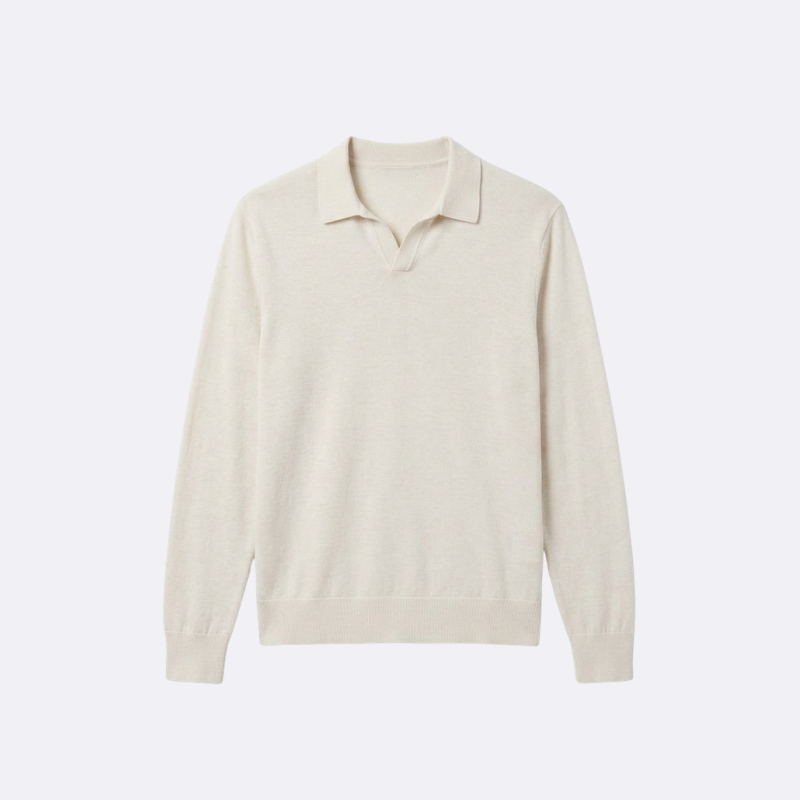 Beige long-sleeve shirt on a light gray background