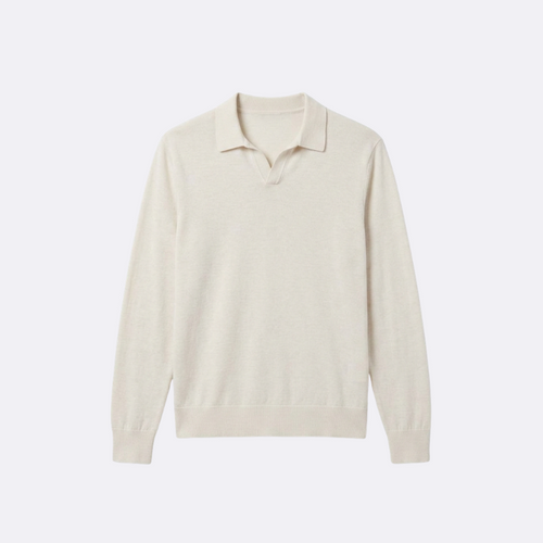 Beige long-sleeve shirt on a light gray background
