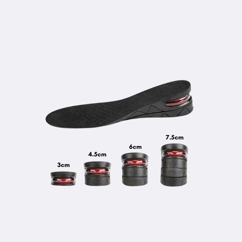 Black shoe insole with measurement markers on a white background